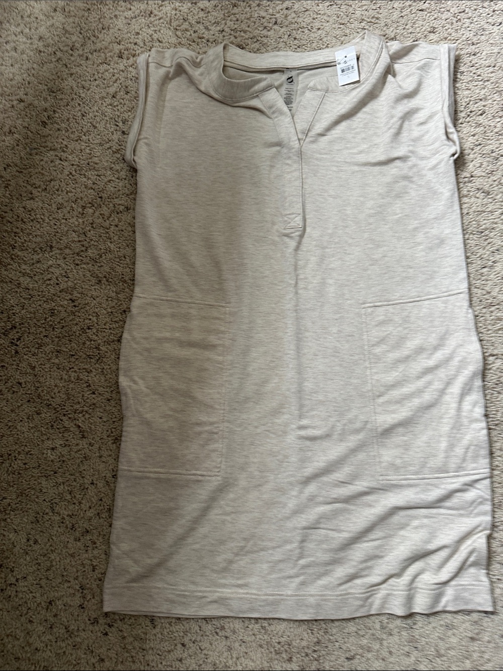 Lou & Grey Neutral Beige Sleeveless Shift Dress with Front Pockets